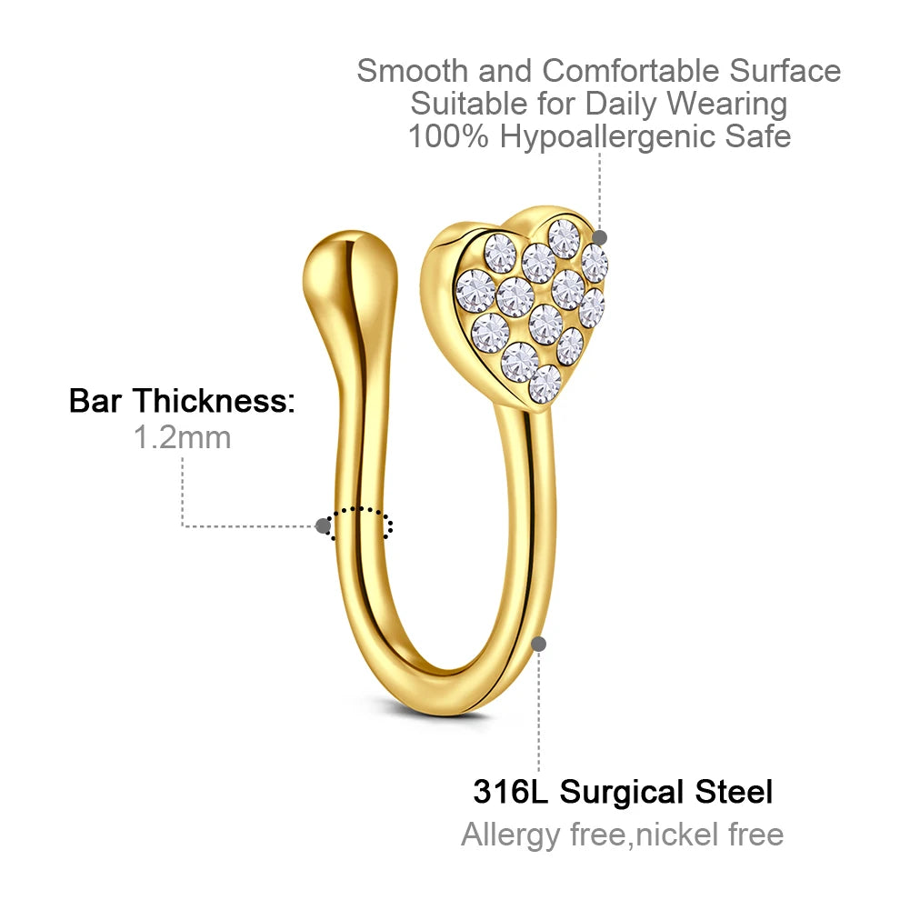 1Pcs Stainless Steel Nose Ring Hoop C Shape Septum Rings Non Piercing Ear Clip Earring Fake Nose RingsWomen Piercing Jewelry