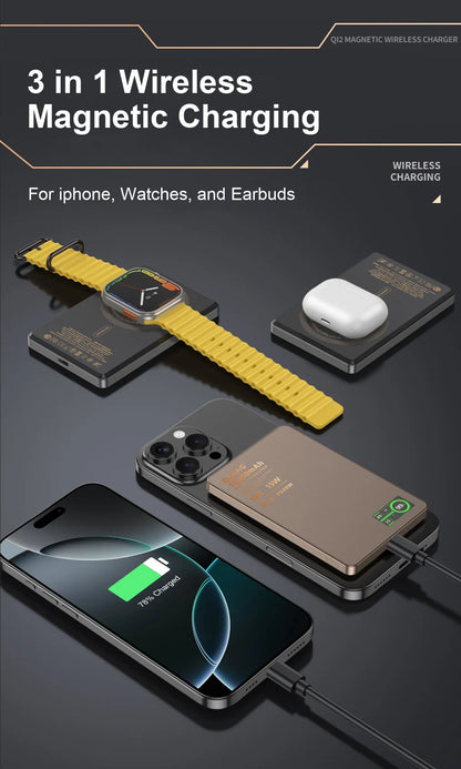 10000mAh Magnetic 3 in 1 Wireless Power Bank 20W USB C Fast Charging External Battery for iPhone 17 16 15 14 Airpods Apple Watch