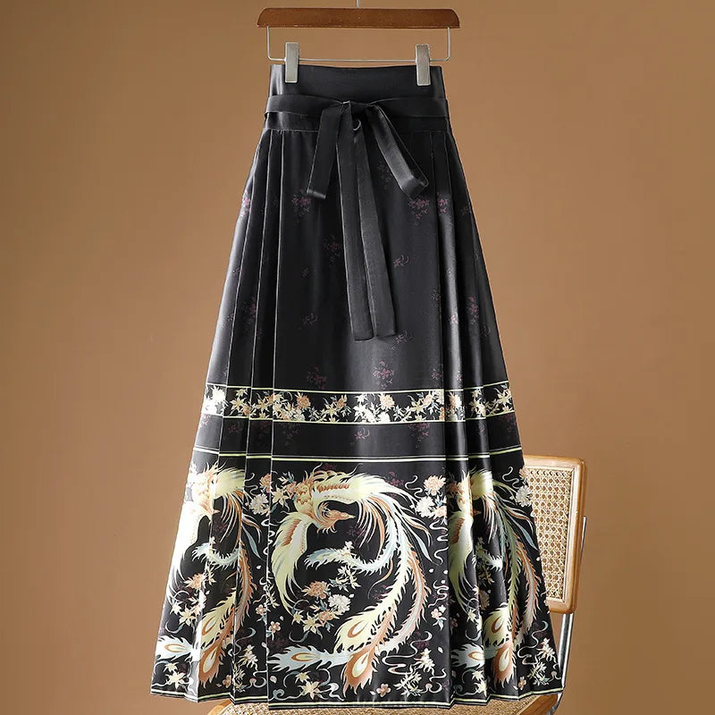 Vintage Maxi Chinese Style Horse Face Skirts for Women Saia One-piece Long Hanfu Pleated Skirt Woman Clothing Faldas Harajuku