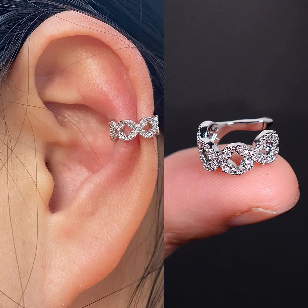 1Pc Fashion Geometry Crystal CZ  Leaf Clip Earring For Women Without Piercing Punk Vintage Star Ear Cuff Wrap Adjustable Jewelry