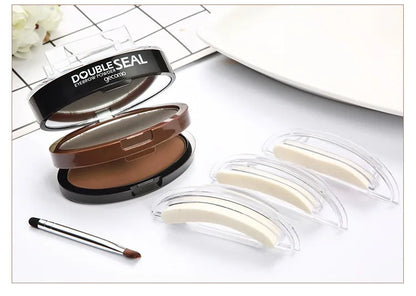 2 Color Eyebrow Powder Stamp Kit Quick Make Up Perfect Brow Shape Reusable Eyebrow Seal Stamp Brow Stencil Powder Palette