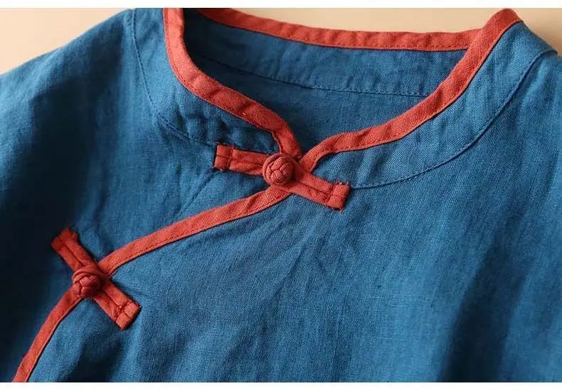 2023 Chinese Style Embroidery Blouse for Women  Summer O-neck Short Sleeve Cotton and  Linen traditional Tang suit Top