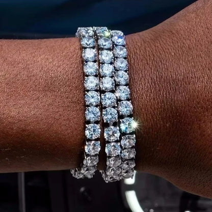 925 Sterling Silver Tennis Bracelet 2/4mm Cubic Zirconia for Women Mens Crystal Chain on The Hand Hip-hop Streetwear Jewelry