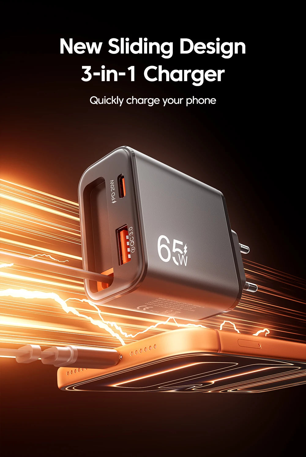 65W Super Fast Charge Type C USB Phone Charger With Retractable USB C Cable For Iphone 17 16 15 Samsung POCO Xiaomi