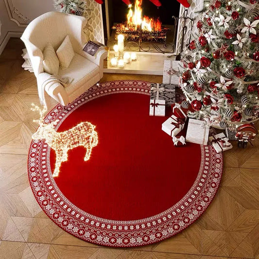 Christmas Tree Decoration Mat Large Area Christmas Circular Carpet Washable Anti Slip Carpet New Year Atmosphere Mat Decoration