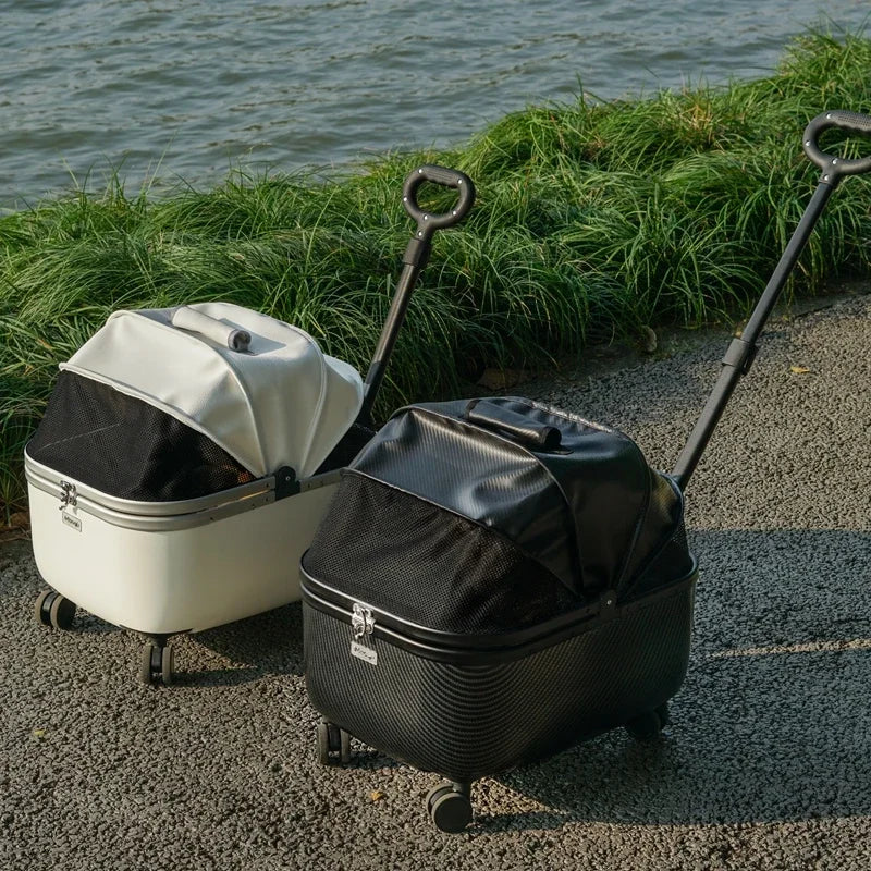 Lightweight Pet Travel Carrier Large Capacity Cat Backpack Shock-Absorbent Rolling Dog Trolley Adjustable Handle Pet Stroller