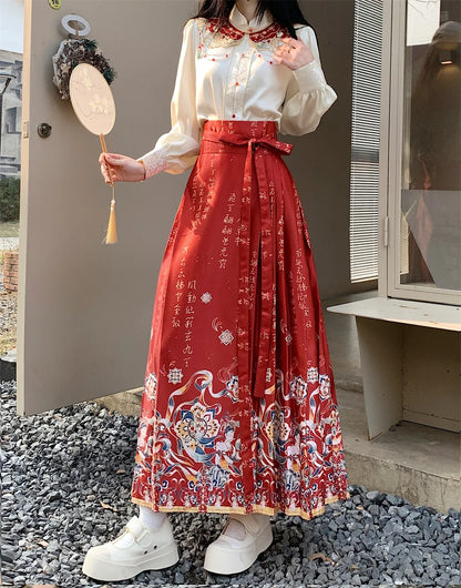Vintage Maxi Chinese Style Horse Face Skirts for Women Saia One-piece Long Hanfu Pleated Skirt Woman Clothing Faldas Harajuku