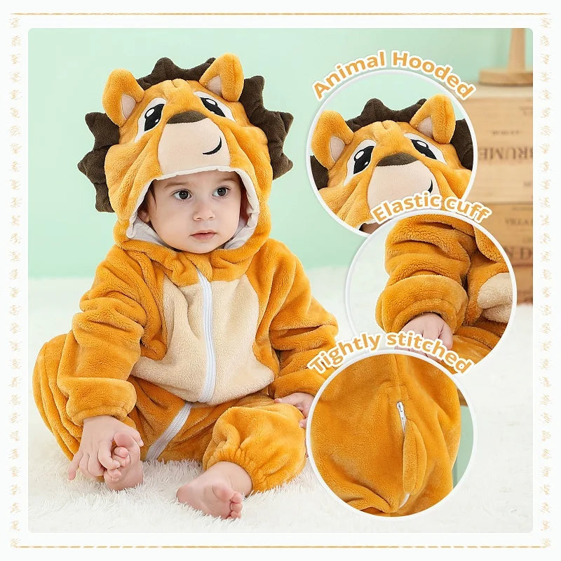 MICHLEY Carniva Baby Rompers Winter Clothes Flannel Hooded Bodysuits Pajamas Animals Overall Jumpsuit For Girls Boys Kids