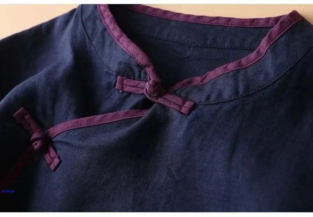 2023 Chinese Style Embroidery Blouse for Women  Summer O-neck Short Sleeve Cotton and  Linen traditional Tang suit Top