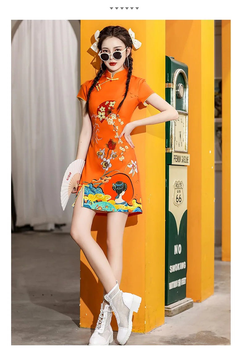 Y2K High Street New Fashion Cheongsams Women Improved Qipao Personality Printed Chinese Dress ципао 치파오 Robe Soirée Femme Luxe