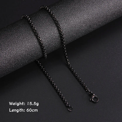 Skyrim Fashion 60cm Long Box Chain Necklace Men Stainless Steel Black Gold Color Link Chains Basic Punk Jewelry Wholesale