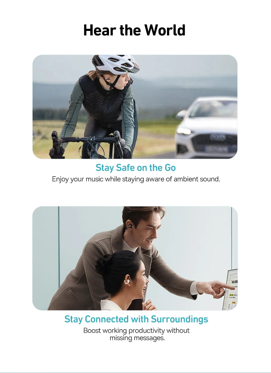 Baseus Bowie MC1 Ear Clip Wireless Earphones Bluetooth 5.4 Open-Ear Headphones Clip-On Sports Earbuds  IP57 Waterproof AI-Bass