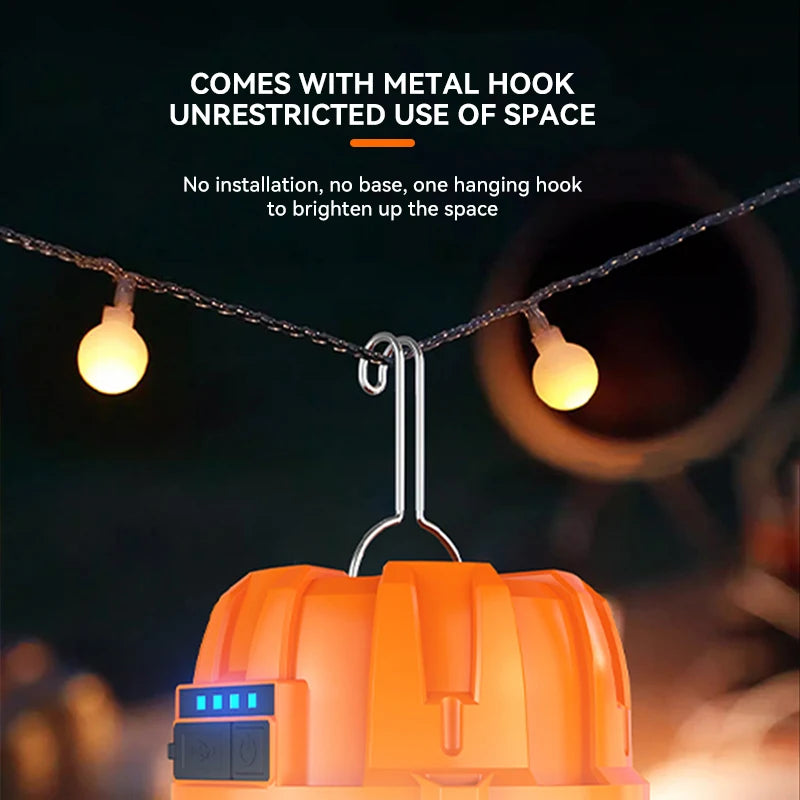 500W LED Camping Lantern USB Rechargeable Portable Lamp Bulb Flashlight with Power Display Emergency Light for Outdoors Fishing
