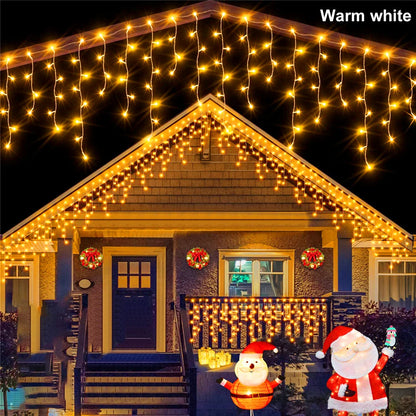 Solar Christmas Eaves Lights String Outdoor Waterproof Icicle Lights 8 Modes for Eaves Yard Party Indoor Holiday Decoration