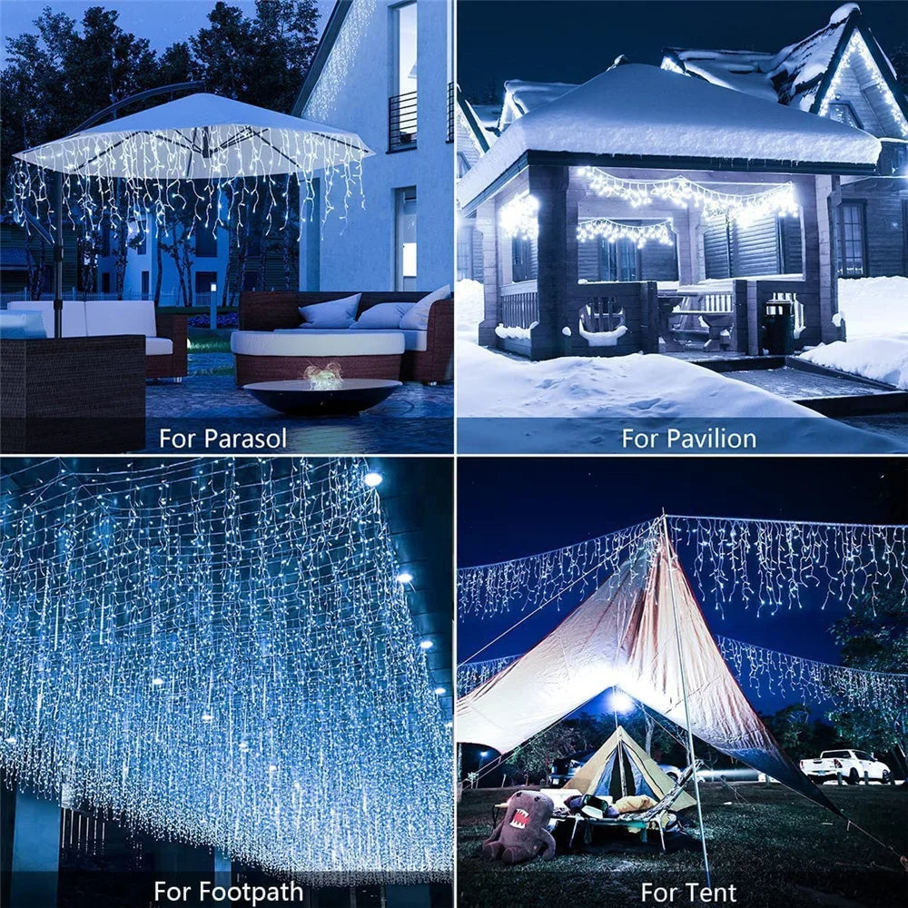 Solar Christmas Eaves Lights String Outdoor Waterproof Icicle Lights 8 Modes for Eaves Yard Party Indoor Holiday Decoration