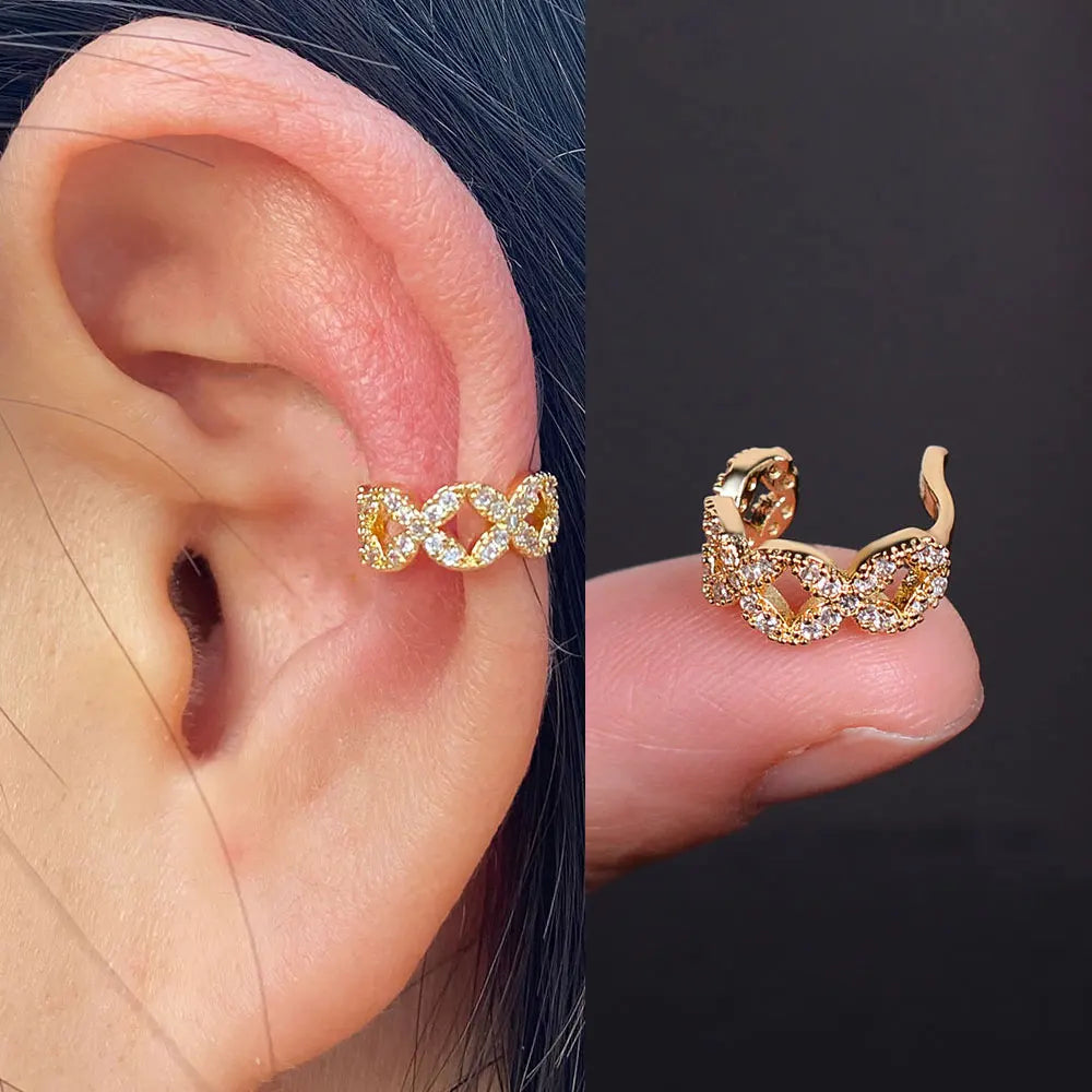1Pc Fashion Geometry Crystal CZ  Leaf Clip Earring For Women Without Piercing Punk Vintage Star Ear Cuff Wrap Adjustable Jewelry