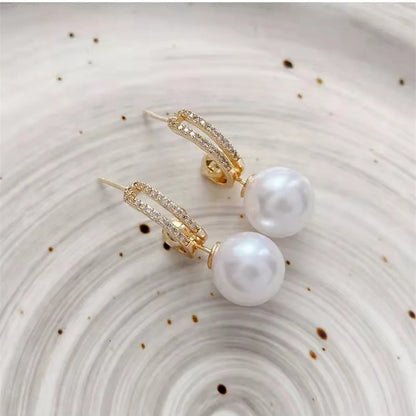 New Trend Simulation Pearl Long Earrings Women's Flower Rhinestone Wedding Pendant Earrings Fashion Korean Jewelry Earrings