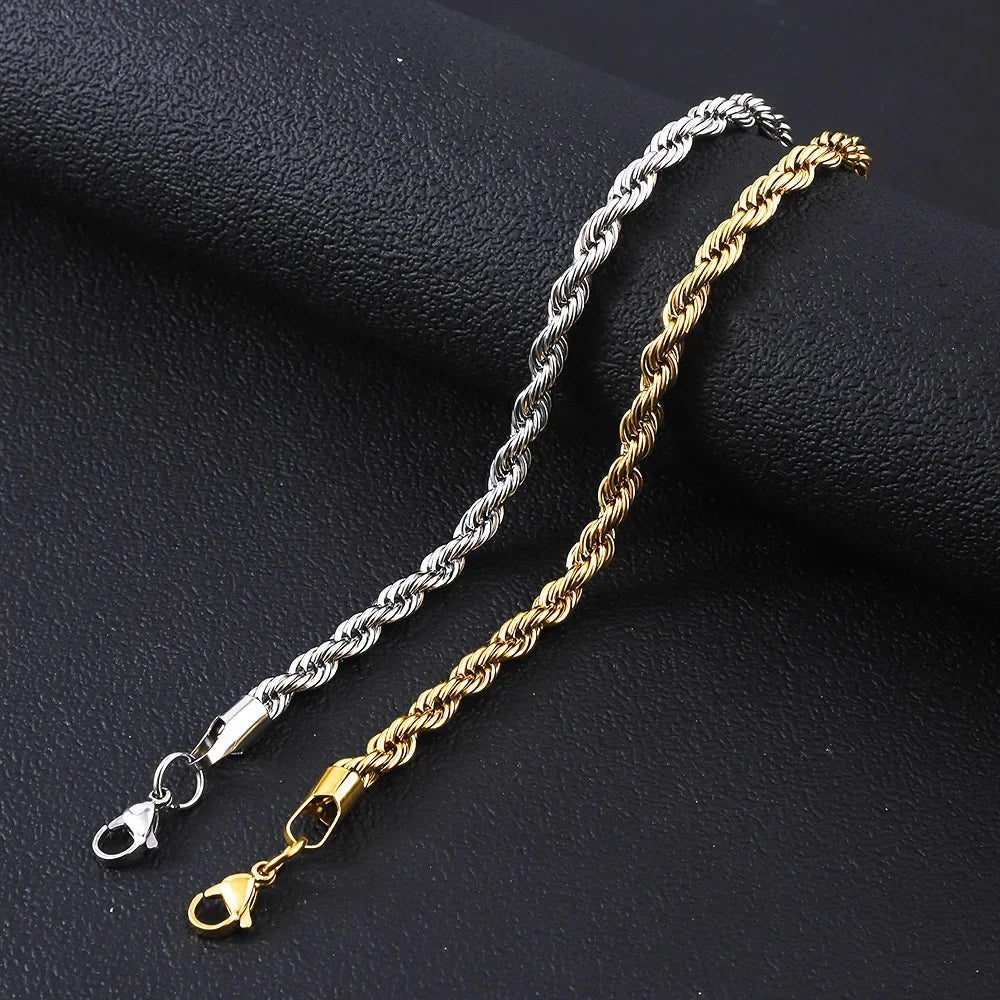 Stainless Steel Bracelet For Women Men 2/3/4/5/6MM Gold Color Twisted Rope Chain Bangle Fashion Never Fade Jewelry Accessories
