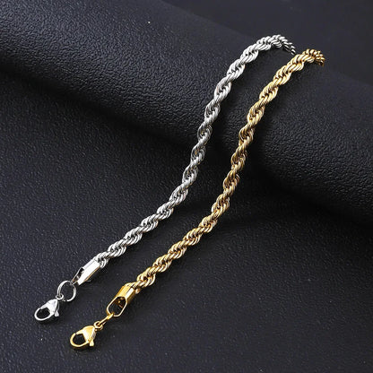 Stainless Steel Bracelet For Women Men 2/3/4/5/6MM Gold Color Twisted Rope Chain Bangle Fashion Never Fade Jewelry Accessories