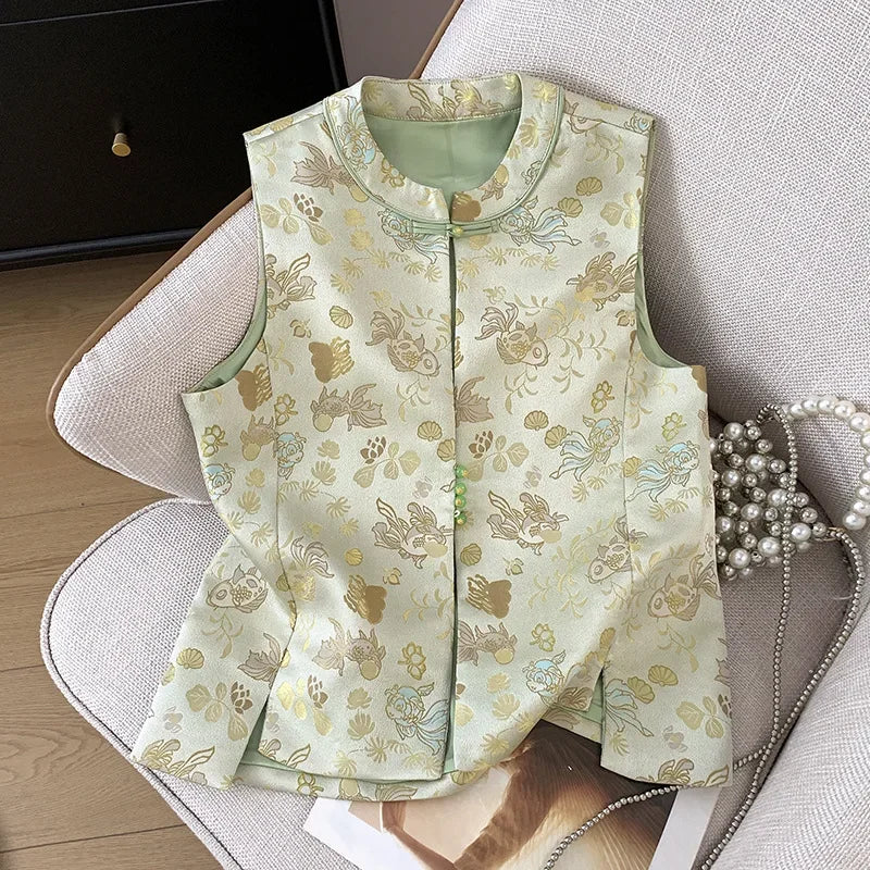 Thin Streetwear Casual Vintage Quality Chinese Ethnic Style Jacket Vests for Women Clothing Coats Fashion Clothes Embroidery