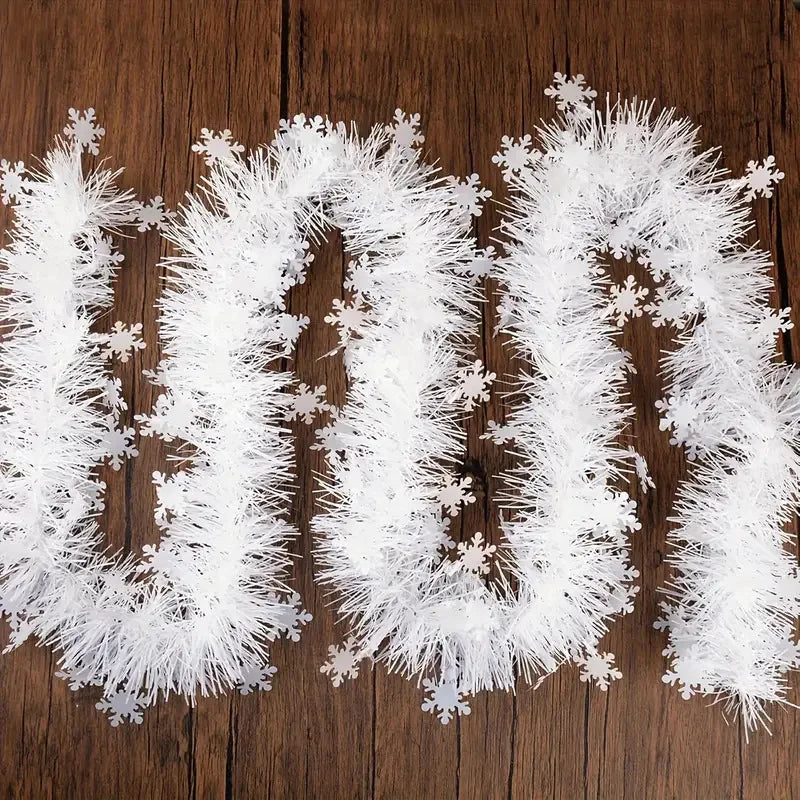 2M Christmas Snowflake Tinsel Garland Xmas Tree Decoration Christmas Metallic Twist Garland Ceiling Hanging New Year Party Decor