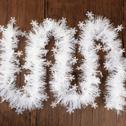 2M Christmas Snowflake Tinsel Garland Xmas Tree Decoration Christmas Metallic Twist Garland Ceiling Hanging New Year Party Decor