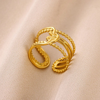 Stainless Steel Flower Open Rings For Women Trend Wedding Heart Jewelry Gold Color Geometric Hollow Ring Daily Accessories Gift