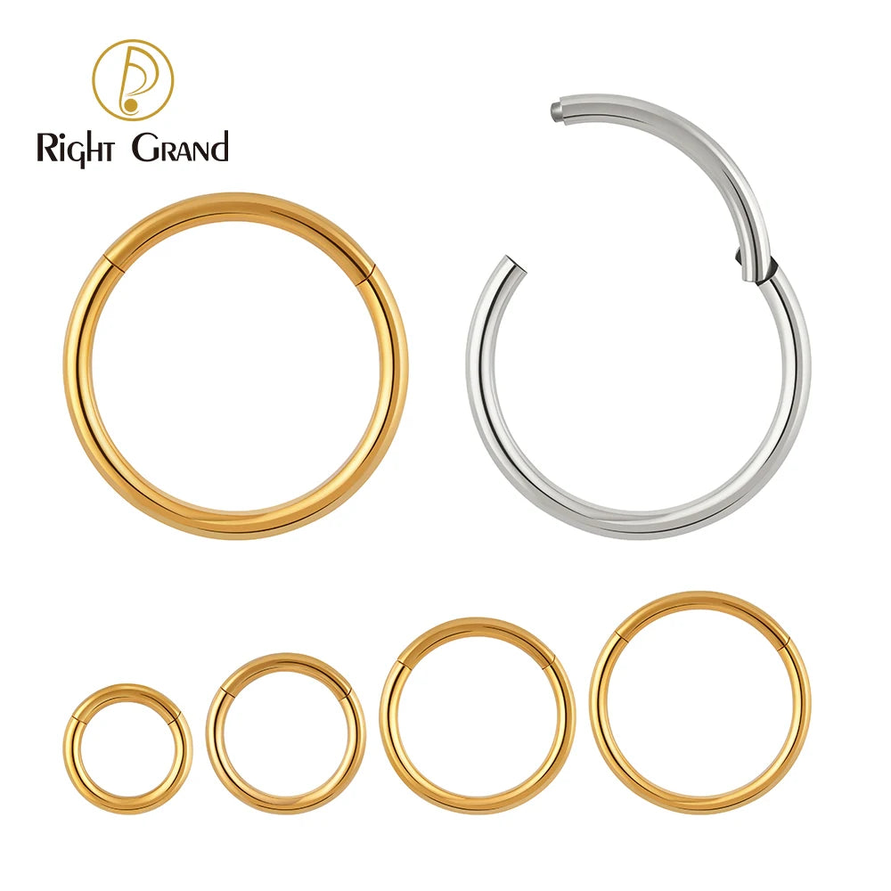 Right Grand ASTM F136 Titanium Hinged Hoop Nose Rings 20G 18G 16G Septum Ring Body Piercing Jewelry Helix Cartilage Rook Earring