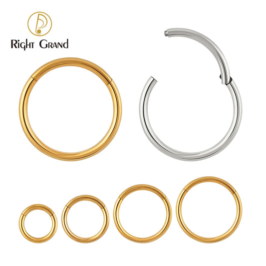 Right Grand ASTM F136 Titanium Hinged Hoop Nose Rings 20G 18G 16G Septum Ring Body Piercing Jewelry Helix Cartilage Rook Earring