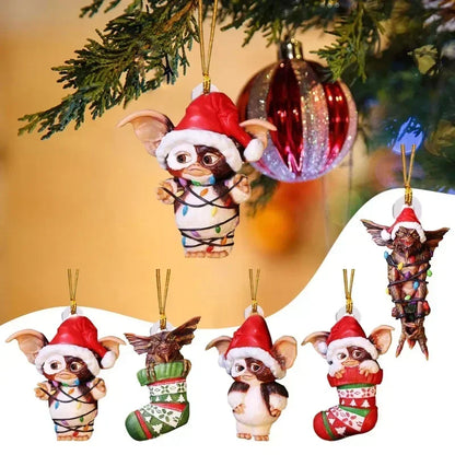 New 2D Christmas Gremlins Ornament Fairy Light Santa Hat Gizmo Figurine Hanging Pendant Decor Christmas Tree Party Acesssories