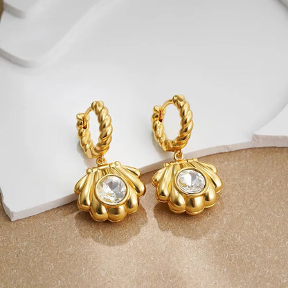 Vintage Stainless Steel Gold Plated Texture Snail Conch Shell Earrings for Women CZ Zircon Starfish Earring Beach Jewelry Gifts