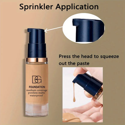 2Pcs Full Coverage Waterproof Liquid Foundation&Black Triangular Powder Puff-LongLasting Matte Finish Dark Circle&Blemish Cover