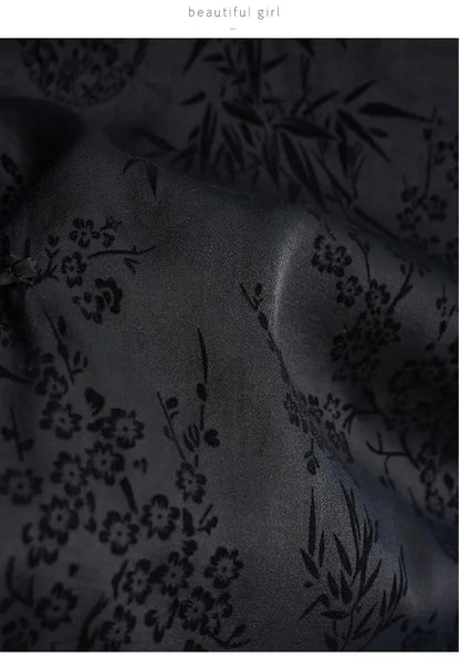 French new Chinese style cheongsam top satin jacquard shoulder short-sleeved T-shirt women new summer retro
