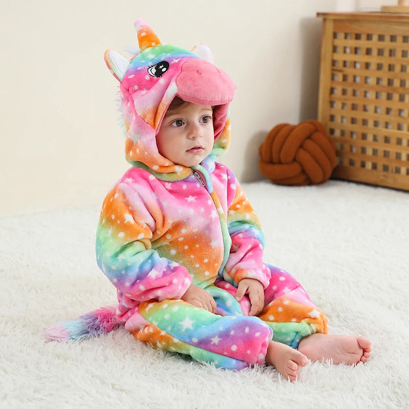 MICHLEY Carniva Baby Rompers Winter Clothes Flannel Hooded Bodysuits Pajamas Animals Overall Jumpsuit For Girls Boys Kids