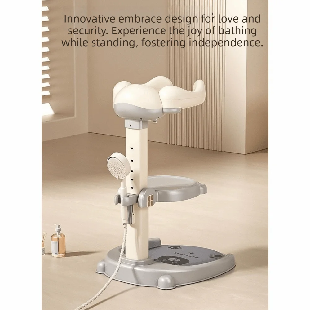 Non-Slip Baby Bath Stand Adjustable Free-Standing Baby Standing Shower Stand Safe Multifunctional Infant Bath Support