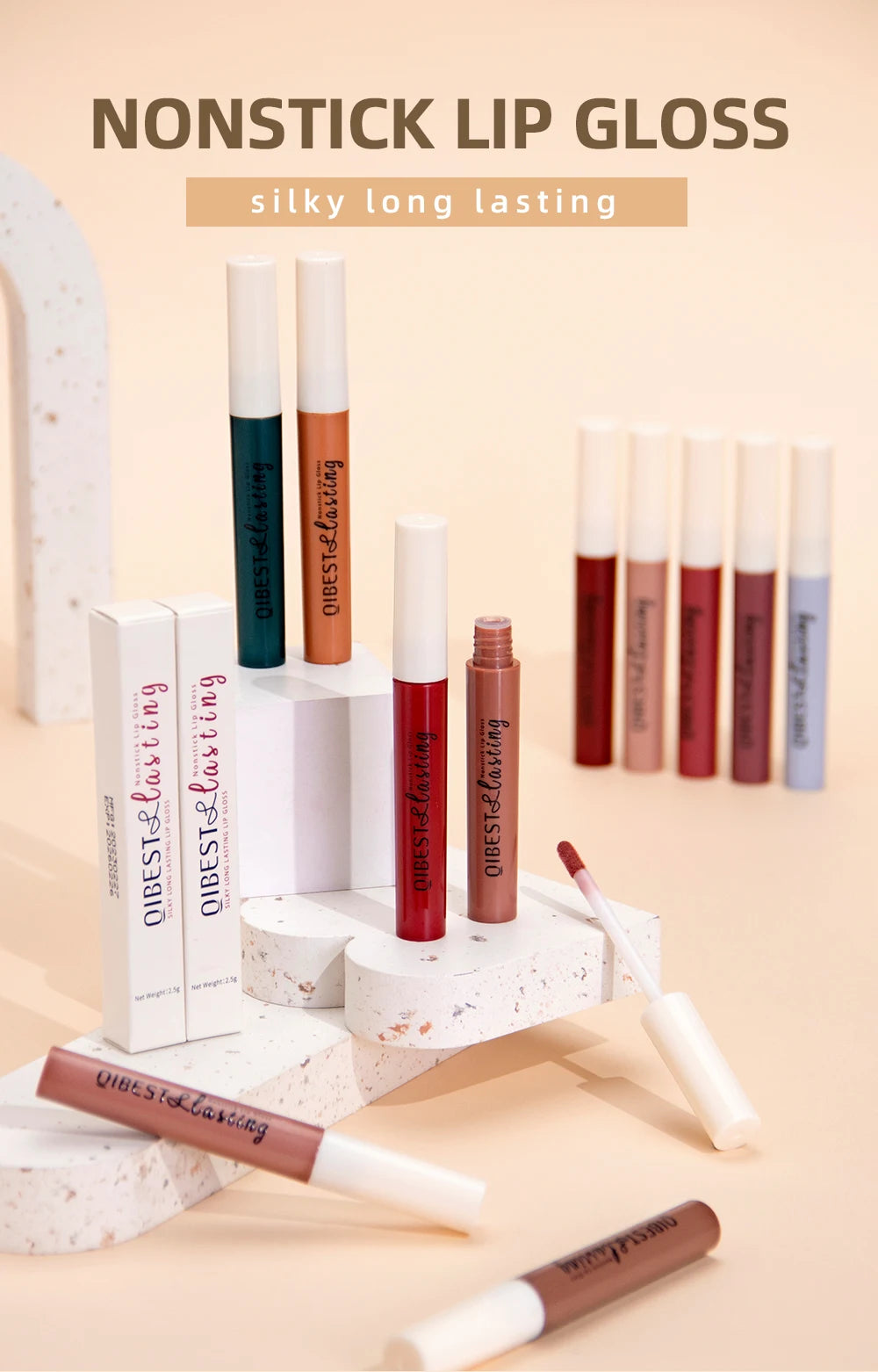 QIBEST Matte Liquid Lipstick Waterproof Long Lasting Velvet Lip Gloss Tint Tube Matte Nude Pigment Red Lipgloss Lips Makeup