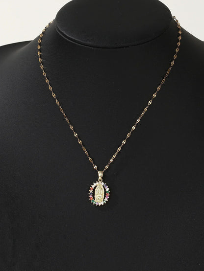 European and American Fashion and Gorgeous Women's All Sky Star Micro Inlaid Colorful Zircon Virgin Mary Hollow Necklace