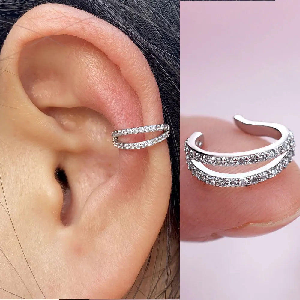 1Pc Fashion Geometry Crystal CZ  Leaf Clip Earring For Women Without Piercing Punk Vintage Star Ear Cuff Wrap Adjustable Jewelry
