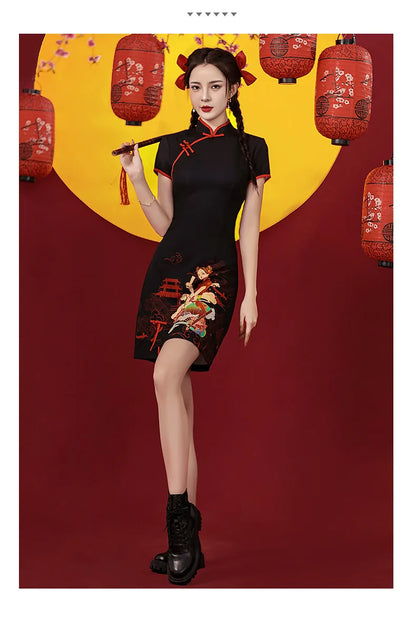 Niche Design Sense Chinese Style Printed Improved Qipao Y2K Vintage High Street Cheongsams Chinese Dress 치파오 китайское платье