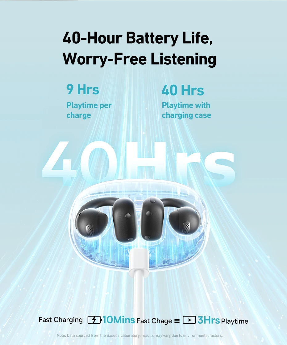 Baseus Bowie MC1 Ear Clip Wireless Earphones Bluetooth 5.4 Open-Ear Headphones Clip-On Sports Earbuds  IP57 Waterproof AI-Bass