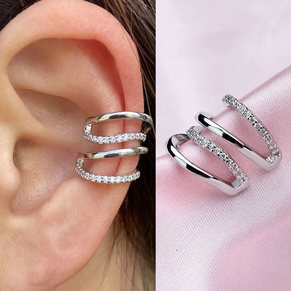 1Pc Fashion Geometry Crystal CZ  Leaf Clip Earring For Women Without Piercing Punk Vintage Star Ear Cuff Wrap Adjustable Jewelry