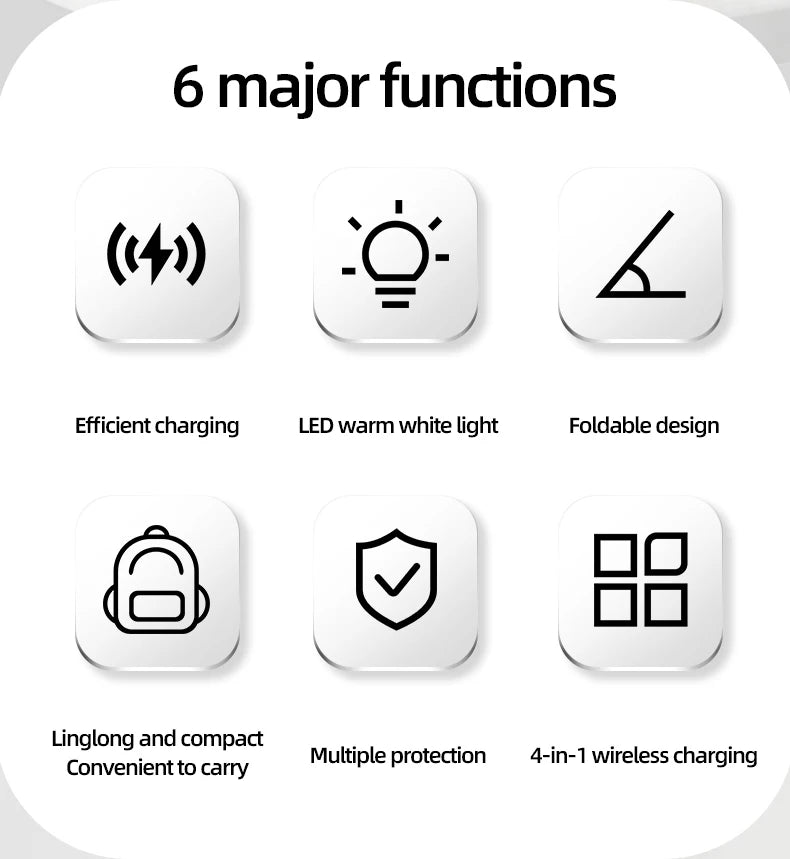 4 in 1 QI2 Wireless Charger Fast Charging Dock Stand Night Light For Magsafe iPhone 16 15 14 Pro Max Airpods Pro 2-8 Apple Watch
