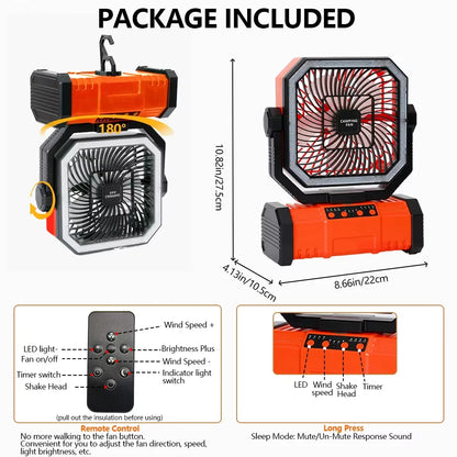 Multifunctional Portable Cooling Fan 20000mAh Waist‑clip Fan,Folding Hand‑held Turbo Fan,270°Rotatable Camping Fan With LED Light Outdoor Rechargeable Mini Air Cooler For Camping Working Travel