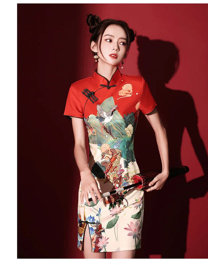 Y2K New Fashion Vintage Cheongsams Chinese Traditional Dress Personality Printed Improved Qipao ципао 치파오 Robe Soirée