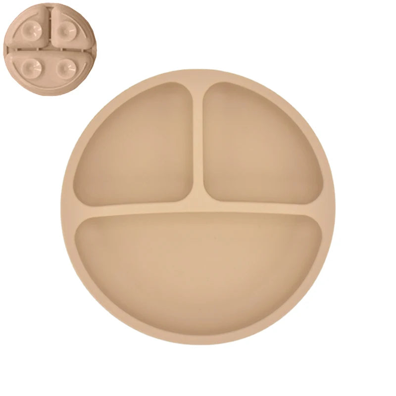 Silicone Baby Sucker Silicone Dining Plate Rice Spoon Set Cute Cartoon Children Dishes Smile Face Baby Tableware Retro Kid Bowl