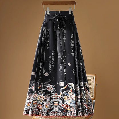 Vintage Maxi Chinese Style Horse Face Skirts for Women Saia One-piece Long Hanfu Pleated Skirt Woman Clothing Faldas Harajuku