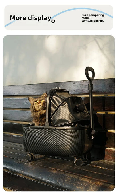 Lightweight Pet Travel Carrier Large Capacity Cat Backpack Shock-Absorbent Rolling Dog Trolley Adjustable Handle Pet Stroller