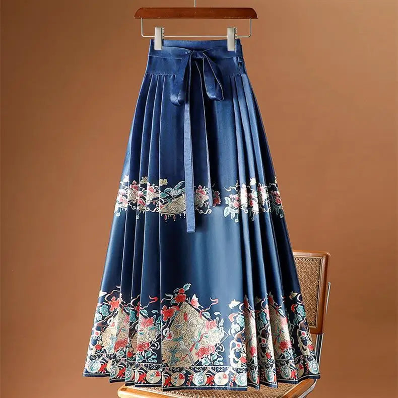 Vintage Maxi Chinese Style Horse Face Skirts for Women Saia One-piece Long Hanfu Pleated Skirt Woman Clothing Faldas Harajuku