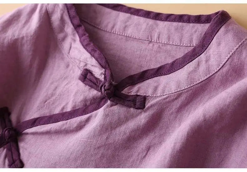 2023 Chinese Style Embroidery Blouse for Women  Summer O-neck Short Sleeve Cotton and  Linen traditional Tang suit Top