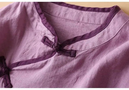 2023 Chinese Style Embroidery Blouse for Women  Summer O-neck Short Sleeve Cotton and  Linen traditional Tang suit Top